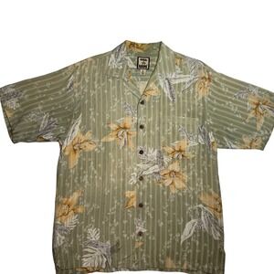 Tommy Bahama 100% Silk Floral Hawaiian Camp Shirt Green Tan Men's Small